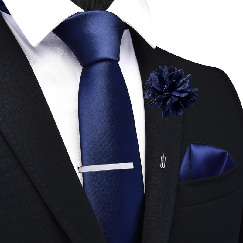 Branduce 3.15"（8cm） Mens Tie and Lapel Pin Solid Necktie Handkerchief Tie Clip Set for Men - Image 2
